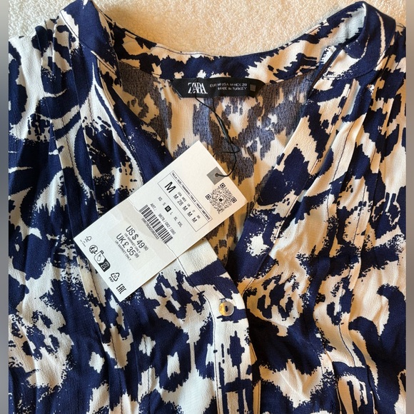 NWT Zara Bohemian Tunic Dress, oversized/flowy fit. Blue white. Sz Medium - Picture 2 of 6